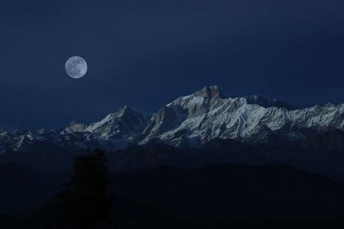 луна, горы, природа, вершины