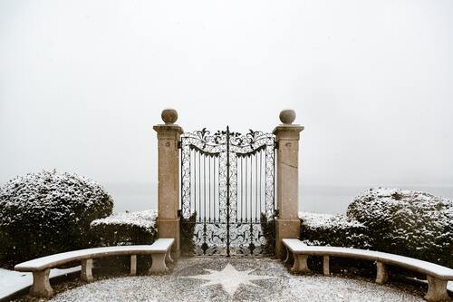 стена, ворота, камни, дорога
