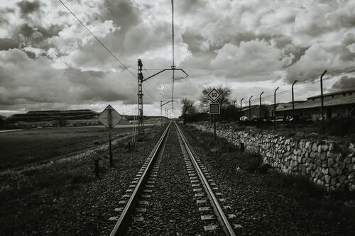 железная дорога, рельсы, черно белые