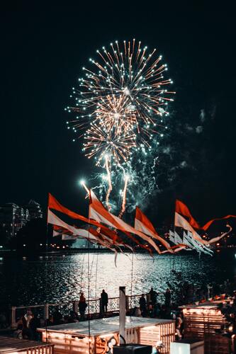 фейерверк, салют, ночь, искра, ночной город