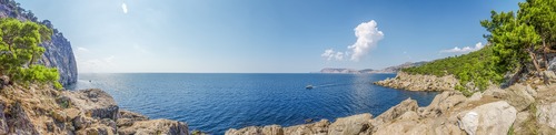 море, берег, скалы, яхты, крым