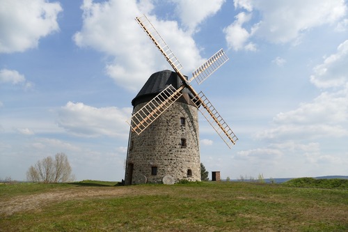 ветряная мельница, небо, поле, луг