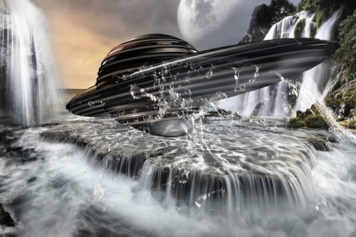 космос,  планеты, Астрономия, космический корабль, водопады, черно белые