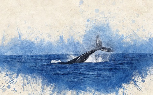 море, океан, дельфины, морские животные, живопись, акварель